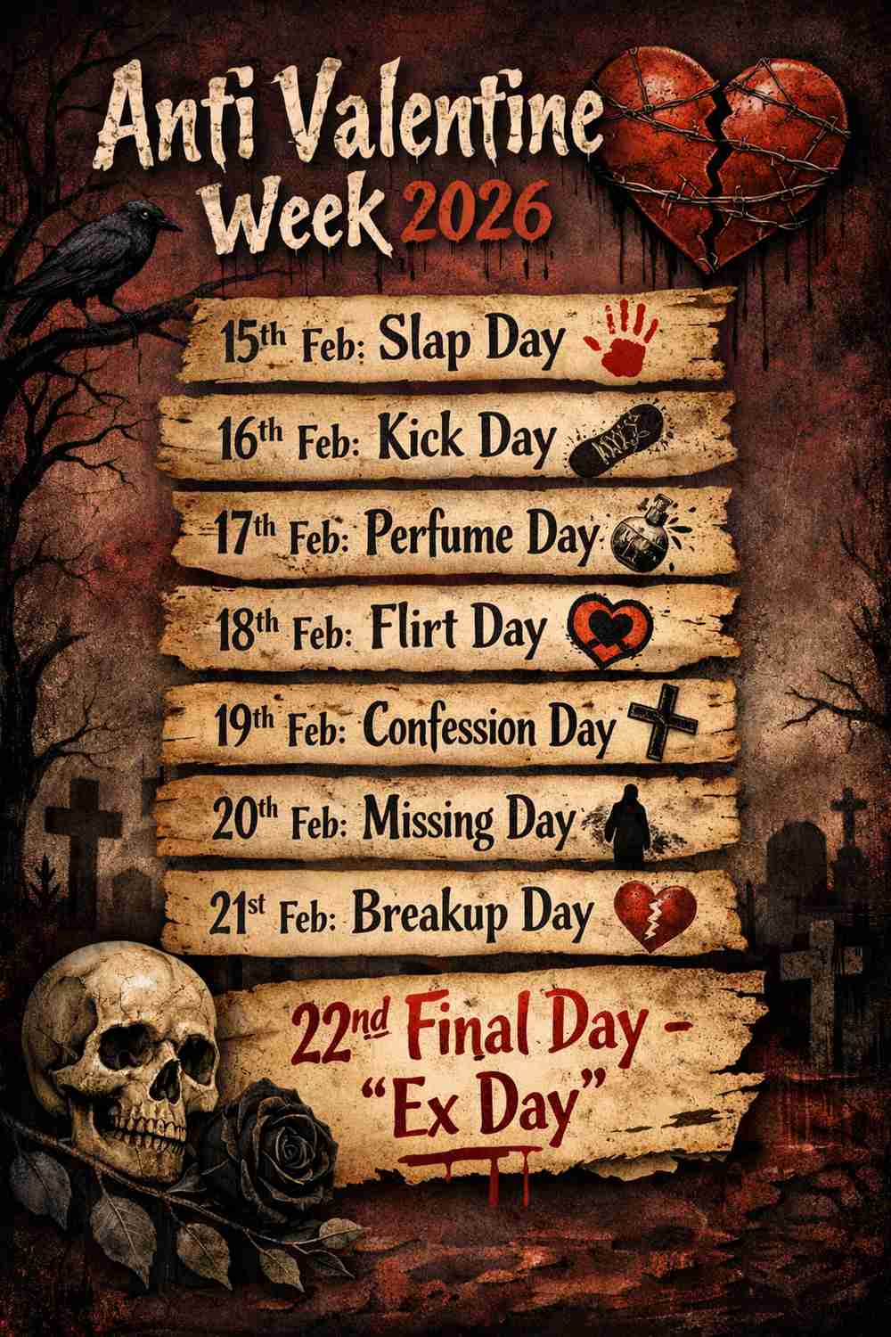 Anti Valentine Week 2026 List : Meaning, Slap Day, Kick Day, Breakup Day