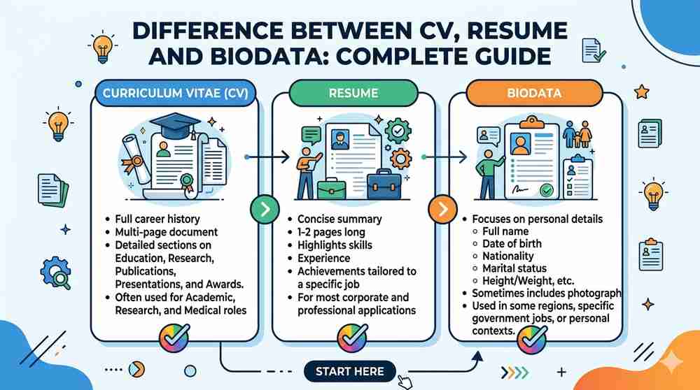 Difference Between CV, Resume and Biodata: Complete Guide