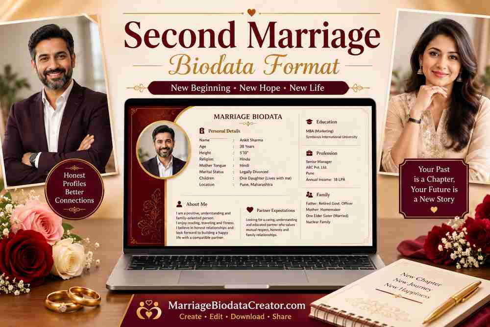 Second Marriage Biodata Format (Divorce/Widow Profiles Guide)